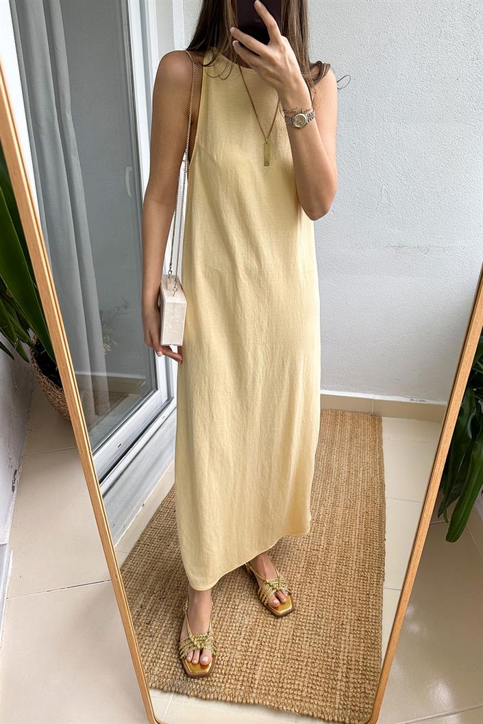 Masi Tensel Maxi Elbise-Pastel Sarı
