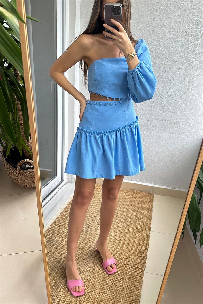 Sherri Bel Dekolteli Elbise-Mavi