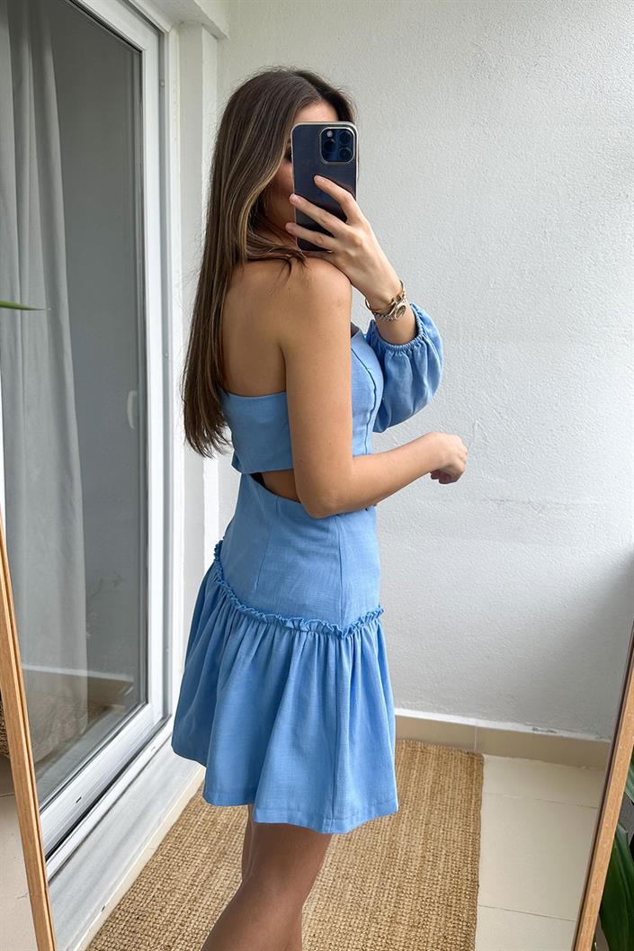 Sherri Bel Dekolteli Elbise-Mavi