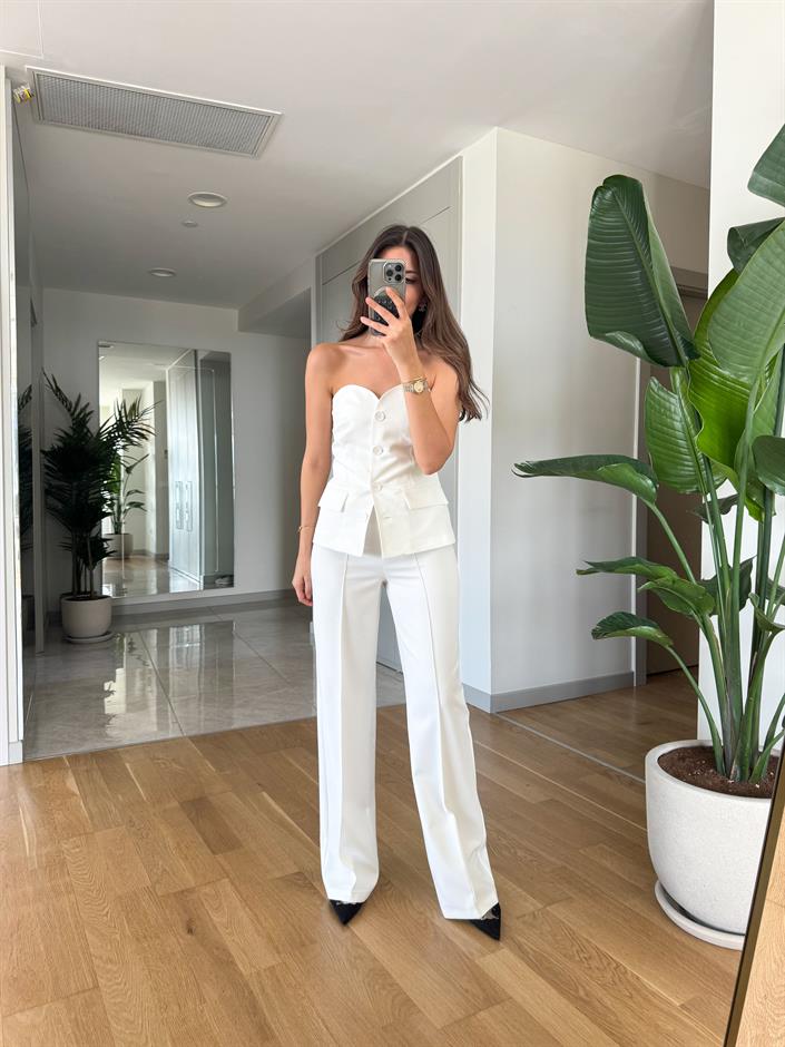 Valencia Straplez Yelekli Takım-Beyaz | Butik Merve Aksoy