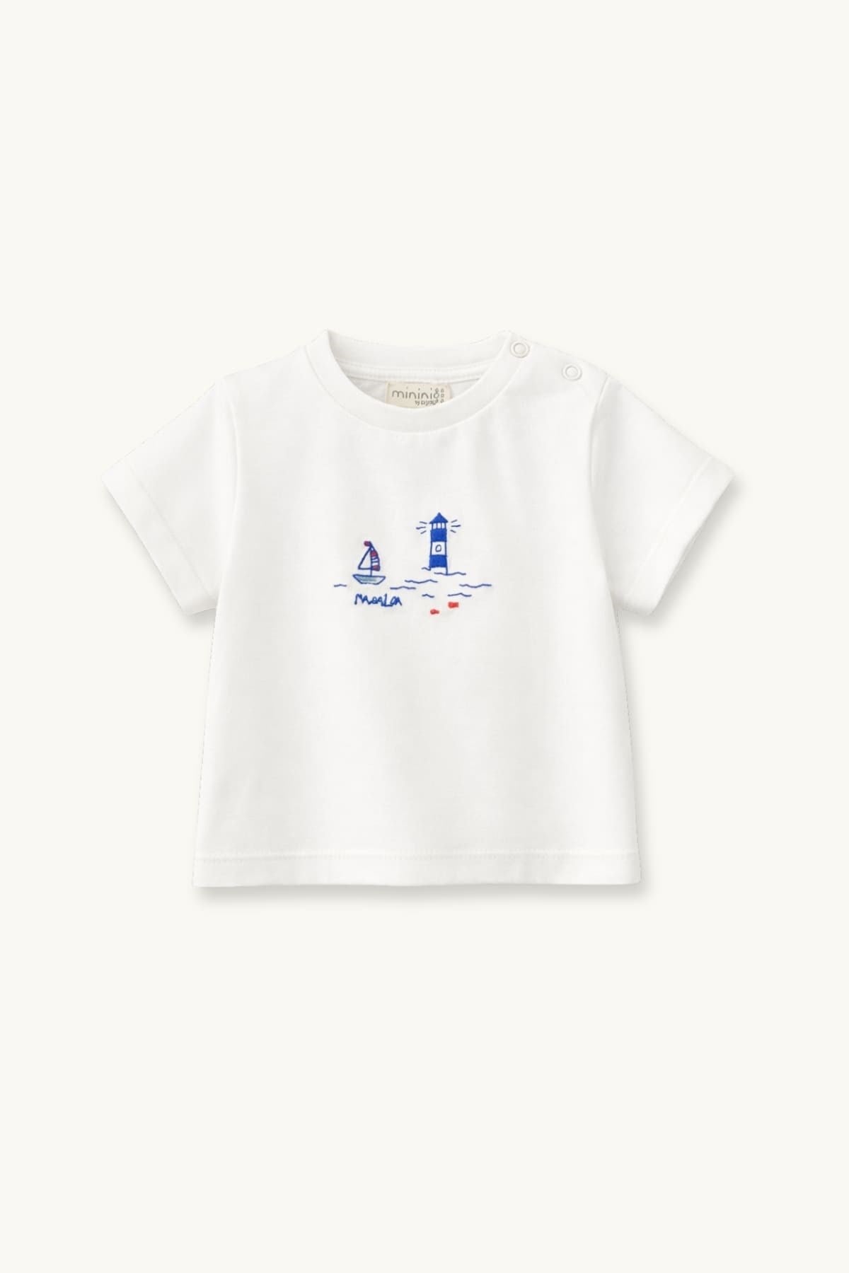 Erkek Bebek Nakışlı T-shirt  - Ekru