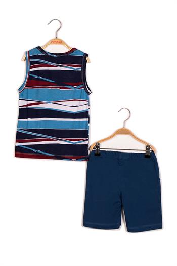 Erkek Bebek Desenli Kolsuz T-Shirt ve Şort Takım