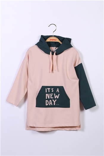 Kız Çocuk Kapüşonlu Cep Detaylı Elbise (6-12yaş)