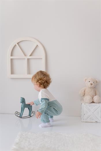 Erkek Bebek Baskılı Örme Tulum - Mint