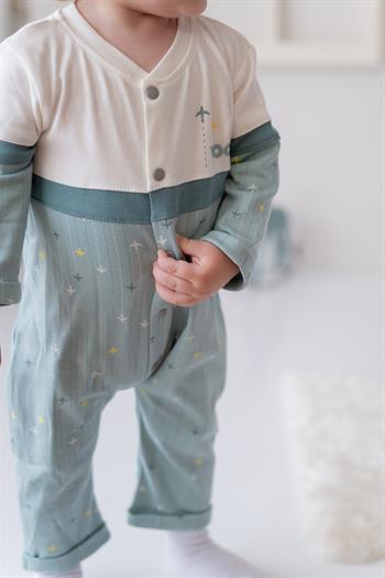 Erkek Bebek Baskılı Örme Tulum - Mint