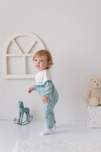 Erkek Bebek Baskılı Örme Tulum - Mint