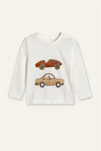 Erkek Bebek Baskılı T-shirt Ekose Pantolon Takım - Bej