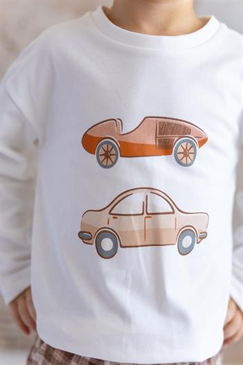 Erkek Bebek Baskılı T-shirt Ekose Pantolon Takım - Bej