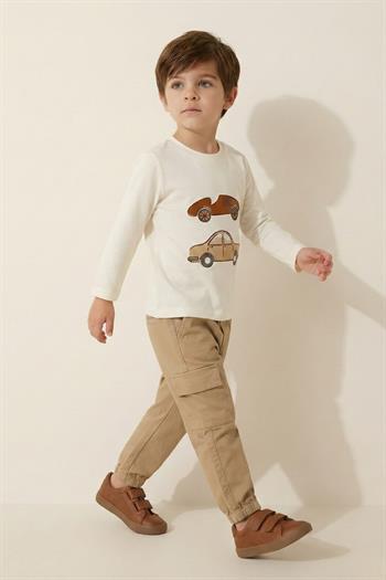 Erkek Bebek Baskılı T-shirt Gabardin Takım - Kahve