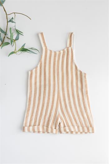 Erkek Bebek Çizgili Müslin Nakış Detaylı Salopet