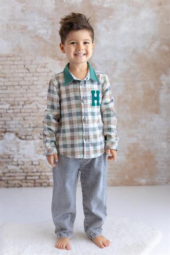 Erkek Bebek Ekose Desenli Gömlek - Yeşil