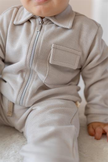 Erkek Bebek Fermuarlı Örme Ceket - Bej