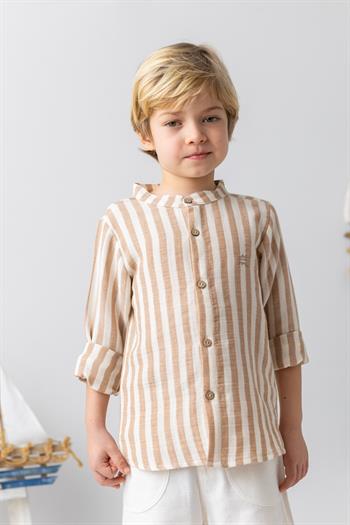 Erkek Bebek Hakim Yaka  Müslin Gömlek - Bej