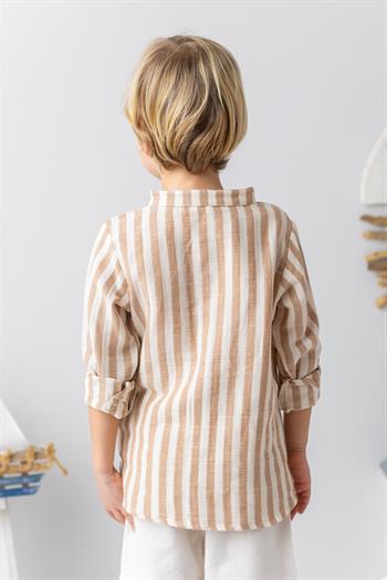 Erkek Bebek Hakim Yaka  Müslin Gömlek - Bej