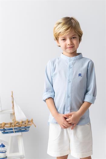 Erkek Bebek Hakim Yaka Uzun Kollu Gömlek - Açık Mavi