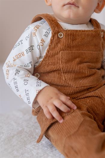 Erkek Bebek Kadife Salopet ve T-shirt İkili Takım - Kahverengi