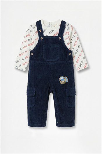 Erkek Bebek Kadife Salopet ve T-shirt İkili Takım - Lacivert