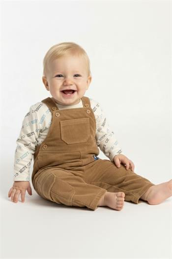 Erkek Bebek Kadife Salopet ve T-shirt İkili Takım - Bej