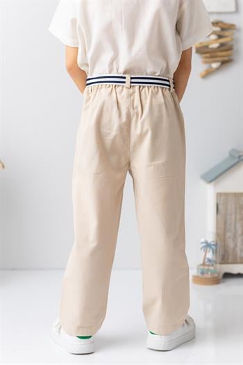Erkek Bebek Kemerli Gabardin Pantolon - Taş Rengi