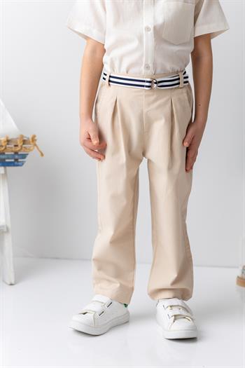 Erkek Bebek Kemerli Gabardin Pantolon - Taş Rengi