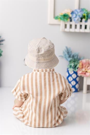 Erkek Bebek Kısa Kollu Müslin Tulum - Bej