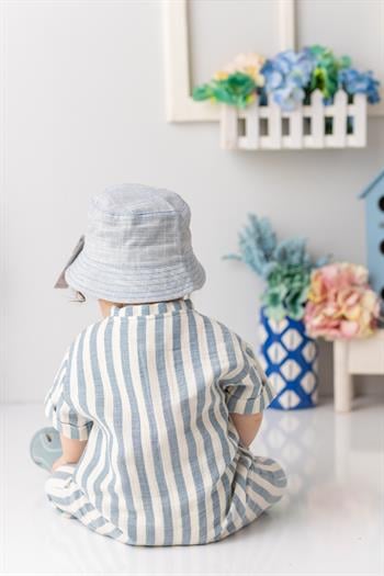 Erkek Bebek Kısa Kollu Müslin Tulum - İndigo