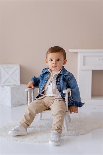 Erkek Bebek Kot Ceketli Dörtlü Takım - Bej