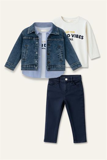 Erkek Bebek Kot Ceketli Dörtlü Takım - Siyah