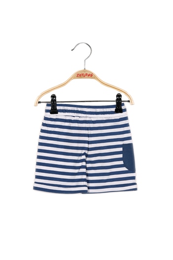 Erkek Bebek Lacivert Çizgili Tek Cepli Örme Şort