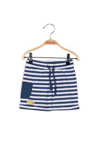 Erkek Bebek Lacivert Çizgili Tek Cepli Örme Şort