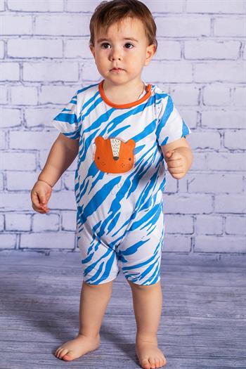 Erkek Bebek Little Lion Baskılı Mavi Desenli Tulum