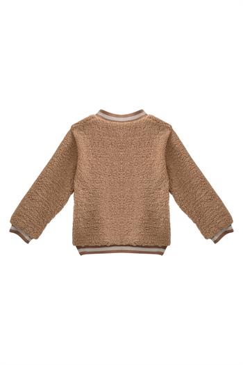 Erkek Bebek Nakış Detaylı Peluş Mont - Bej