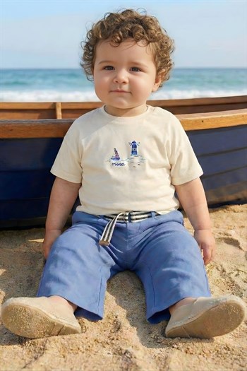 Erkek Bebek Nakışlı T-shirt  - Ekru
