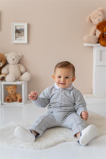 Erkek Bebek Polo Yaka T-shirt ve Pantolon Takım - Gri