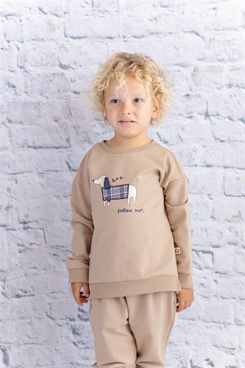 Erkek Çocuk Baskı Nakış Detaylı Sweatshirt - Bej