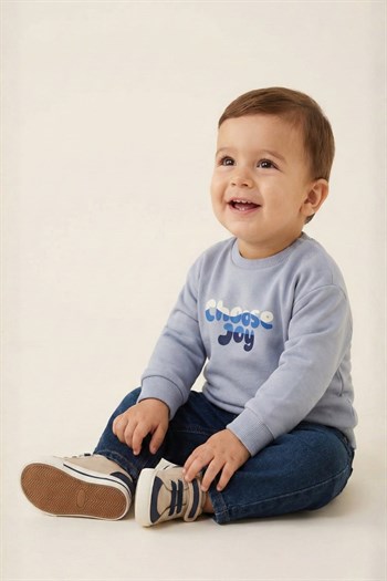 Erkek Bebek Baskılı Sweatshirt  - Mavi