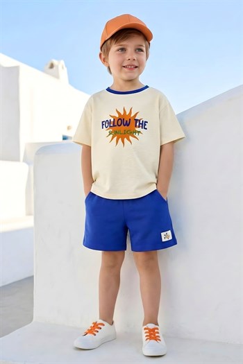 Erkek Çocuk Baskılı T-shirt  - Krem