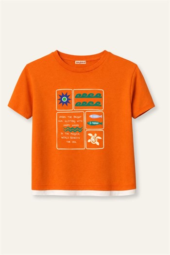 Erkek Çocuk Baskılı T-shirt  - Turuncu