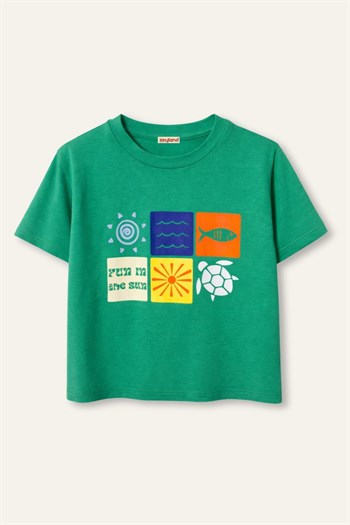 Erkek Çocuk Baskılı T-shirt  - Yeşil