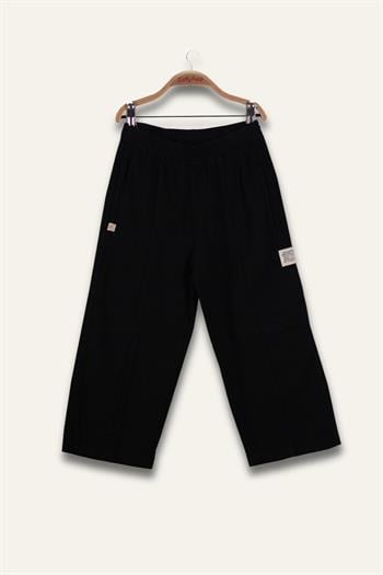 Erkek Çoçuk Çep Detaylı Lastikli Pantolon - Siyah