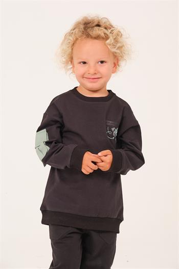 Erkek Çocuk Cep Detaylı Sweatshirt - Siyah