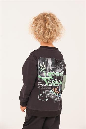 Erkek Çocuk Cep Detaylı Sweatshirt - Siyah