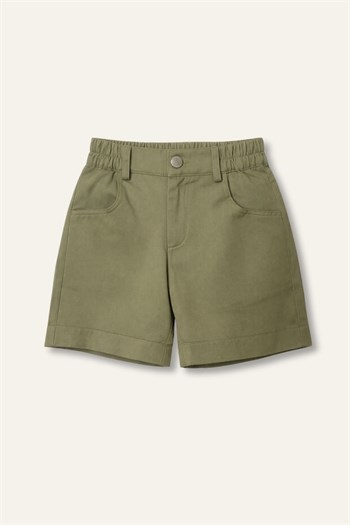 Erkek Çocuk Cepli Gabardin Şort  - Haki Yeşil