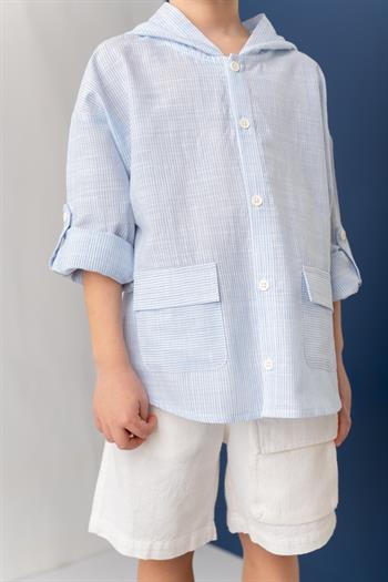 Erkek Çocuk Çizgili Keten Gömlek - Mavi Çizgili