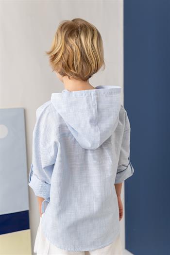 Erkek Çocuk Çizgili Keten Gömlek - Mavi Çizgili