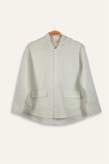 Erkek Çocuk Çizgili Keten Gömlek - Yeşil Çizgili