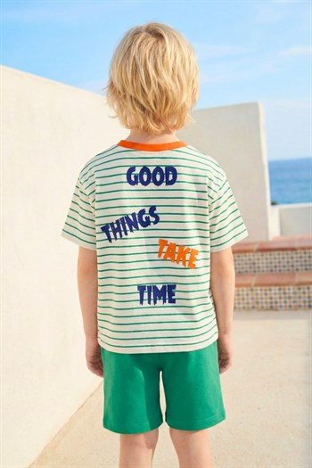 Erkek Çocuk Çizgili T-shirt ve Şort Takım  - Yeşil