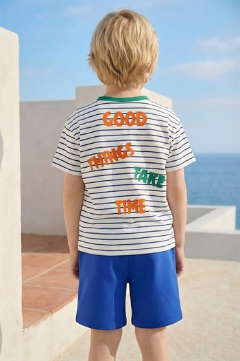 Erkek Çocuk Çizgili T-shirt ve Şort Takım  - Sax