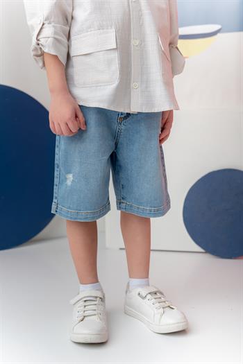 Erkek Çocuk Denim Beli Lastikli Şort - İndigo