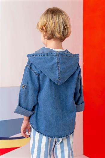 Erkek Çocuk Denim Kapşonlu Gömlek - İndigo